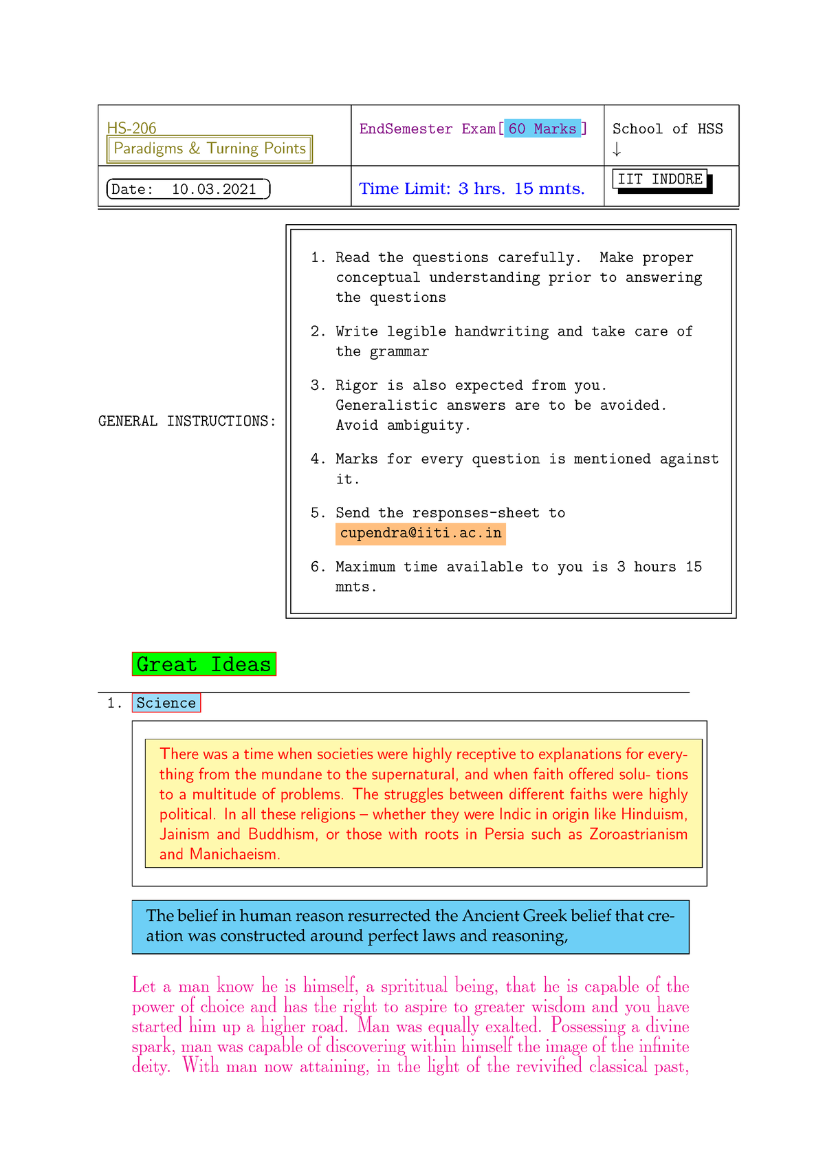 Endsem-HS2062021 - Paper - HS- Paradigms & Turning Points EndSemester ...