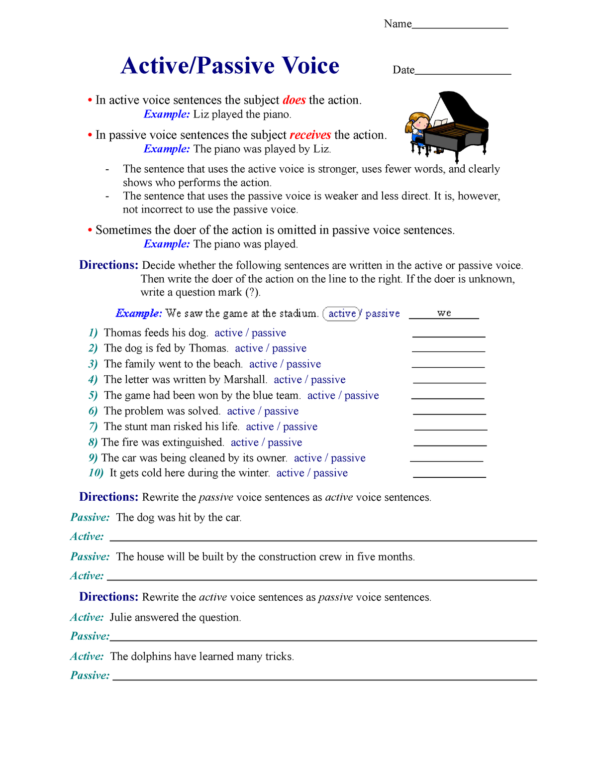 Active - Passive Voice 2 - Name Active/Passive Voice Date - In Active ...