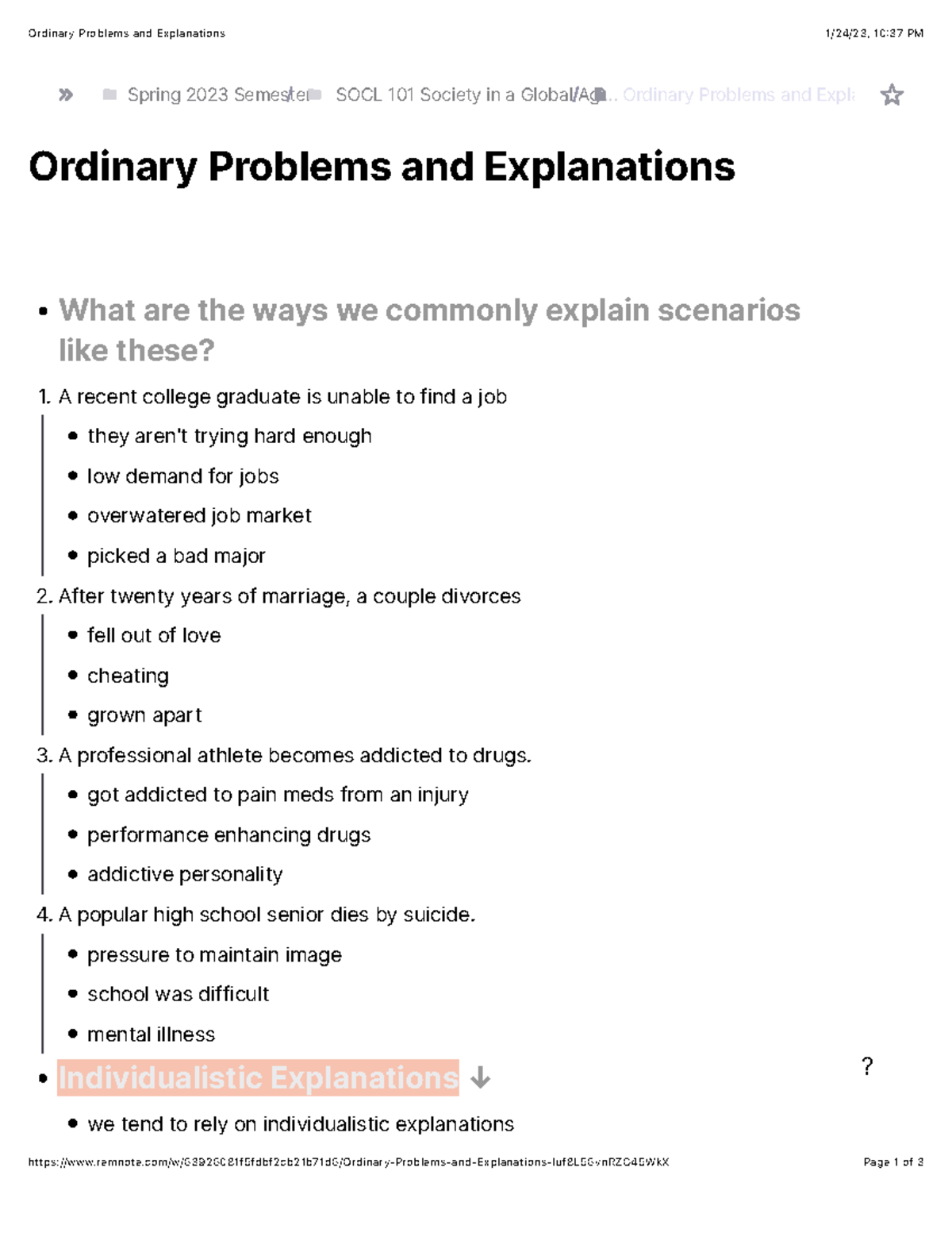 SOCL 101 Notes - Ordinary Problems and Explanations - Ordinary Problems ...