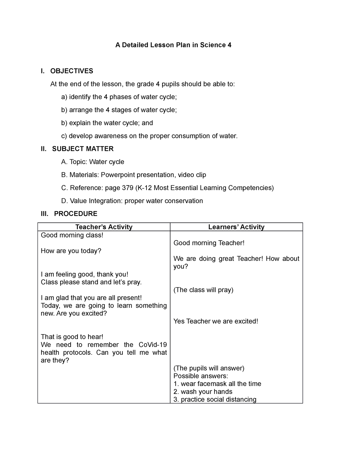 Esteban MARK Jayvee Science 4 - A Detailed Lesson Plan In Science 4 I ...