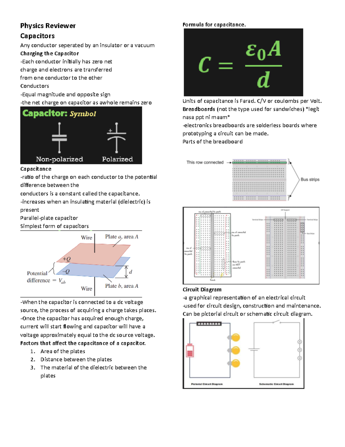 Reviewer 4th quarter Physics Reviewer Capacitors Any conductor