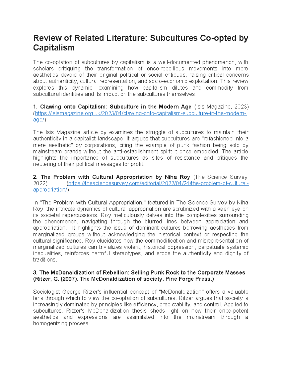 RRL - fsfs - Review of Related Literature: Subcultures Co-opted by ...