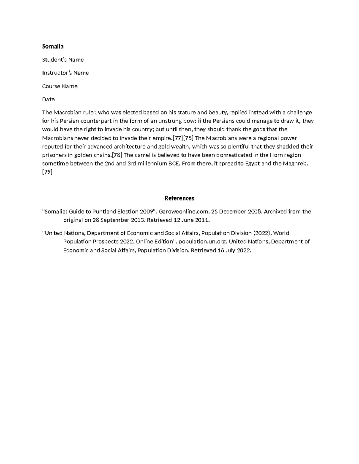 Somali 20 - Somalia Student’s Name Instructor’s Name Course Name Date ...