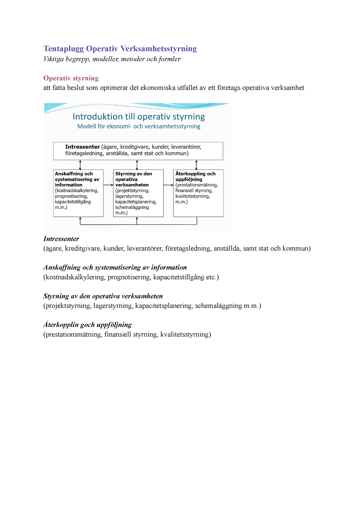 Tentaplugg Operativ Verksamhetsstyrning - ) Styrning Av Den Operativa ...