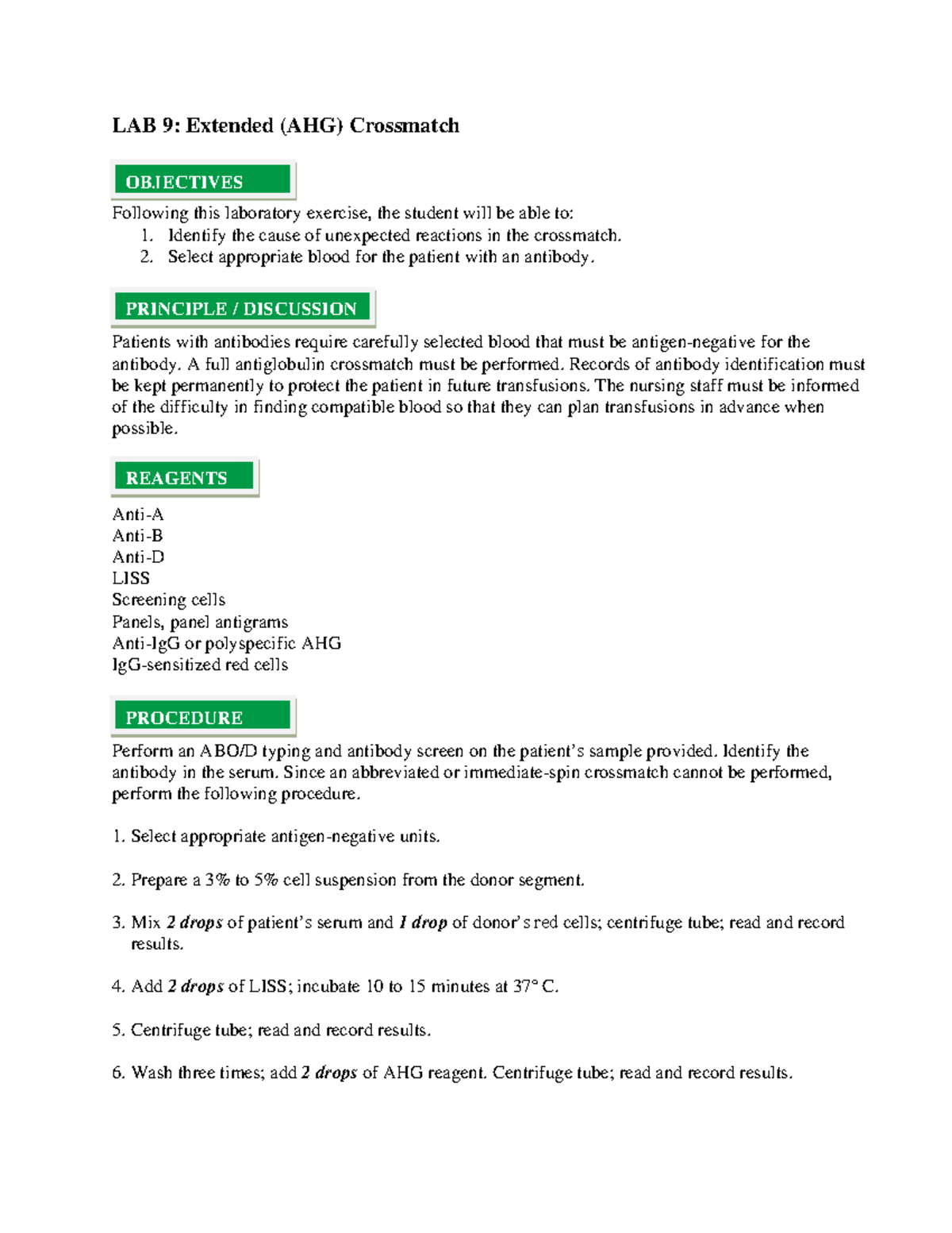 LAB 9Extended (AHG) Crossmatch LAB 9 Extended (AHG) Crossmatch
