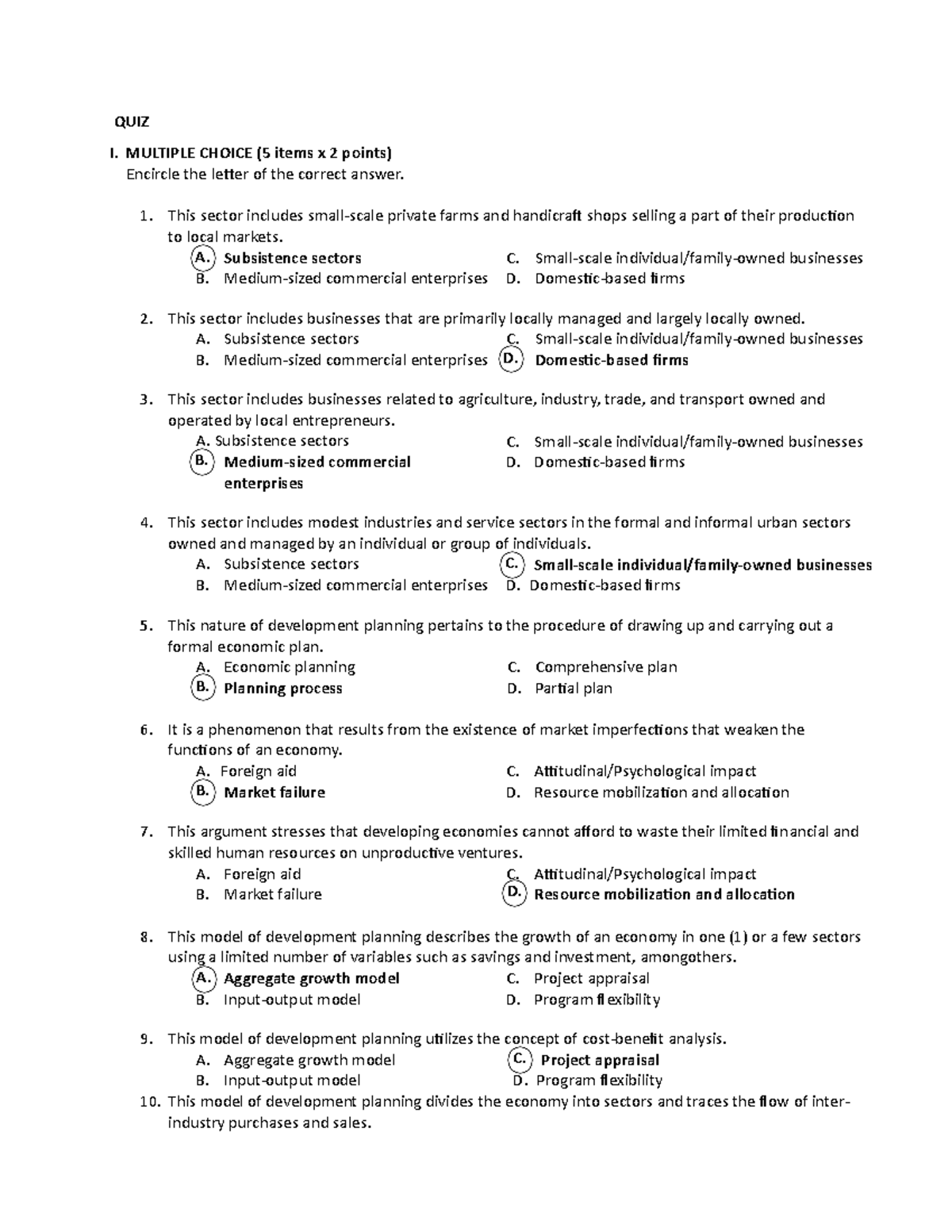 11 Quiz 1(3) - Development Policymaking - A. D. B. C. B. B. D. A. C ...