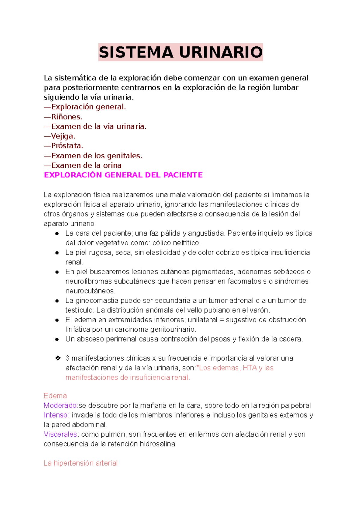 Sistema Urinario resumen SISTEMA URINARIO La sistemática de la
