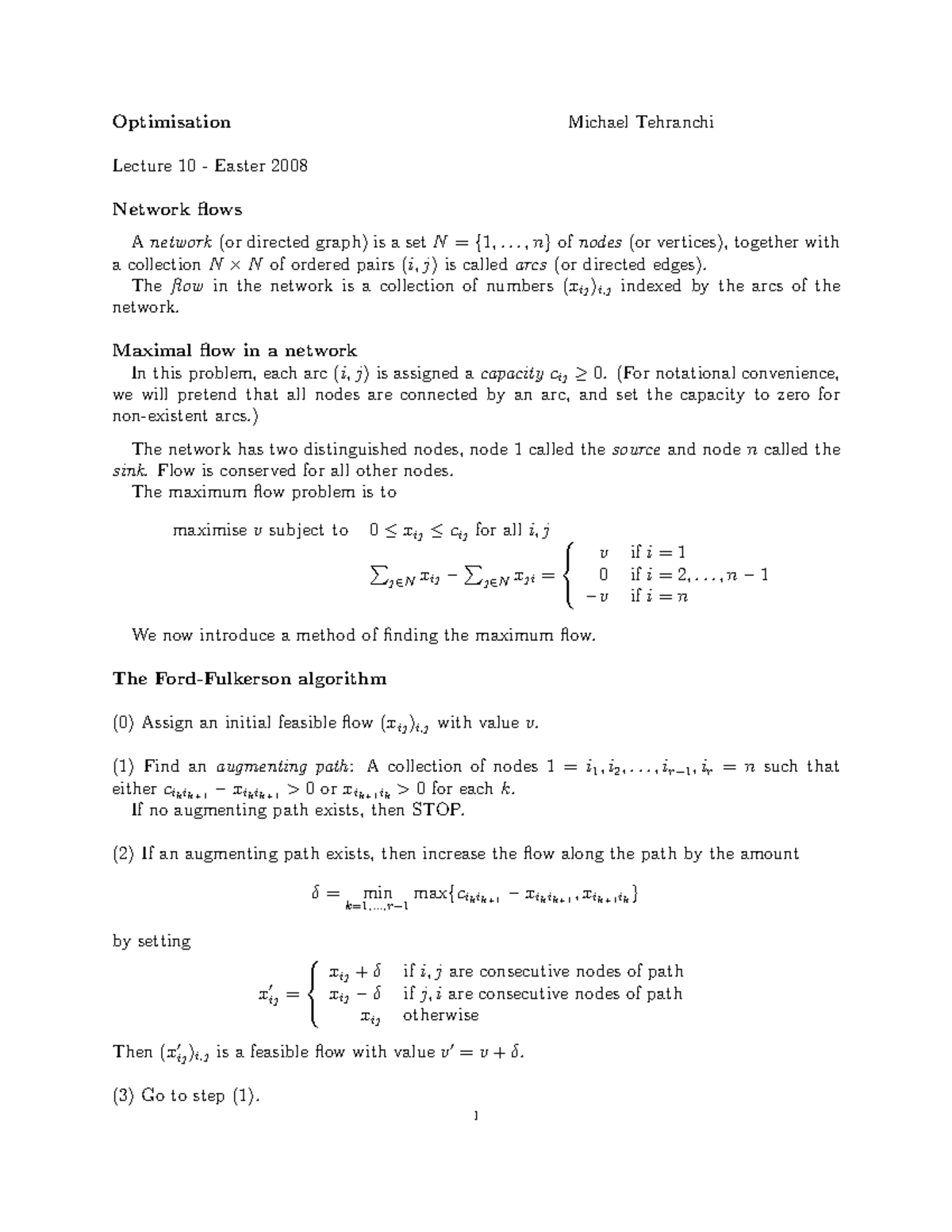 Optimisation 2016-2017 Lecture 10 - Optimisation Michael Tehranchi ...