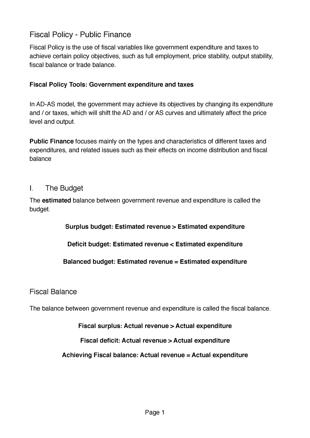 Public Finance Fiscal Policy