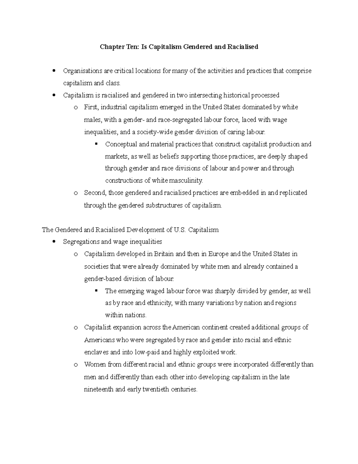 Chapter Ten Is Capitalism Gendered and Racialized - Capitalism is ...
