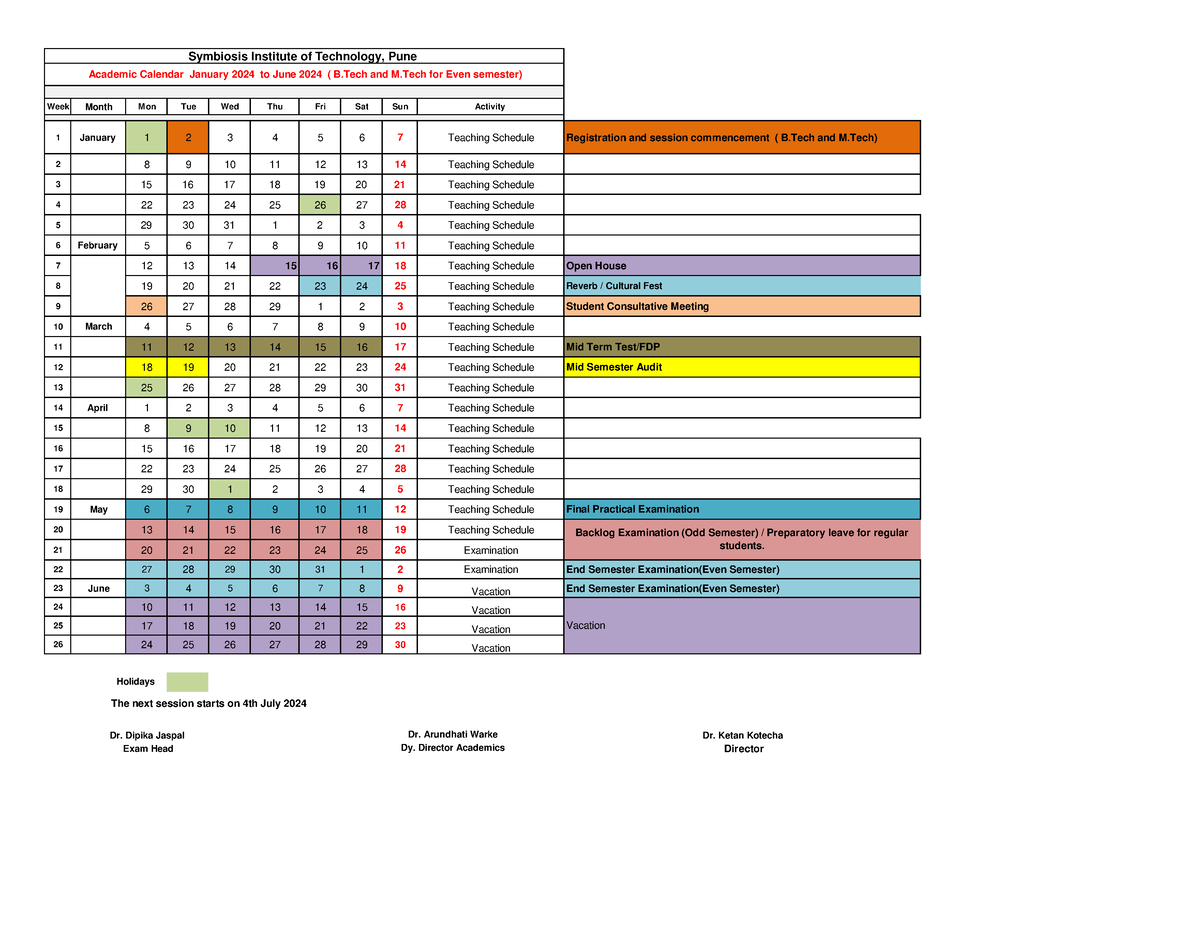 Calender Jan 2024- June 2024 Academic Calendar -B - Electronics And ...