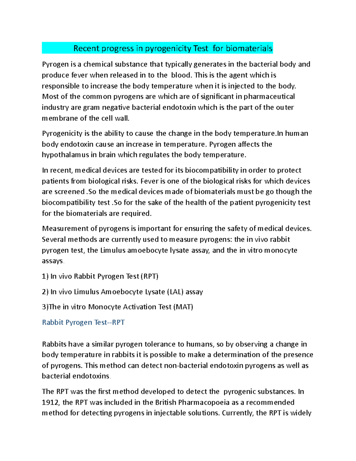 2018 26040-BME303 - RECENT PROGRESS IN PYROGENECITY TEST FOR ...