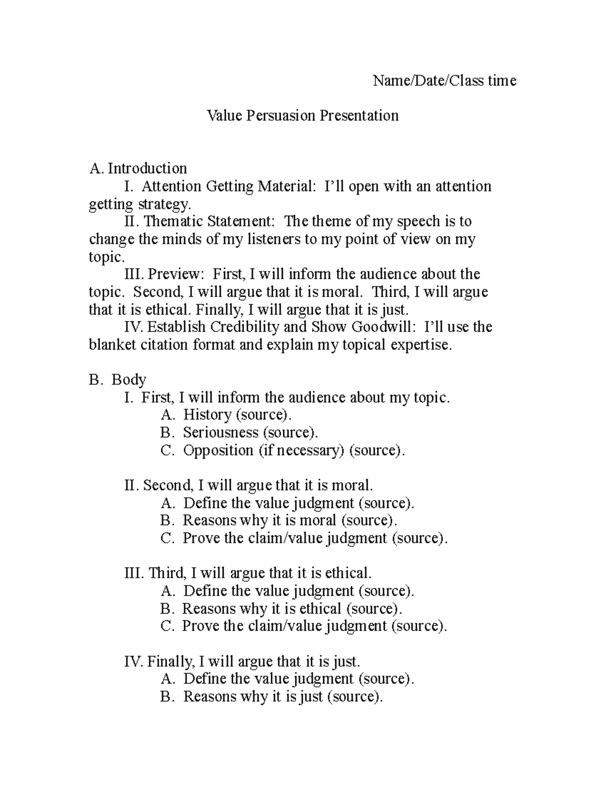 persuasive speech about values