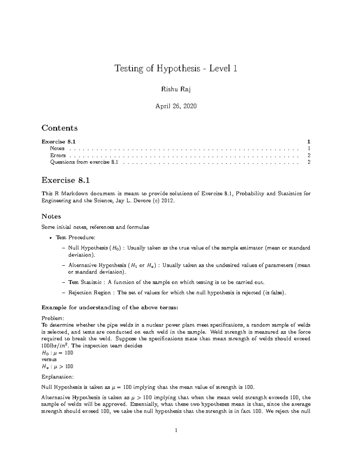 Testing of Hypothesis - Level 1 ...