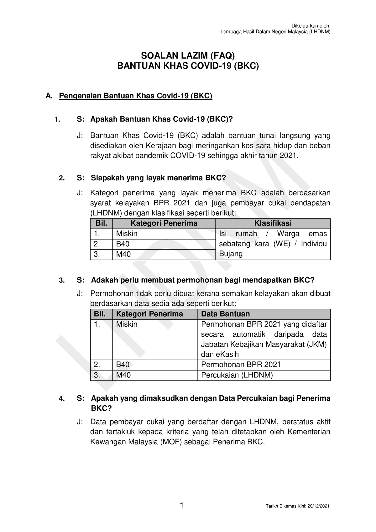 FAQ Pemulih Bantuan Khas Covid19(BKC)  Lembaga Hasil Dalam Negeri