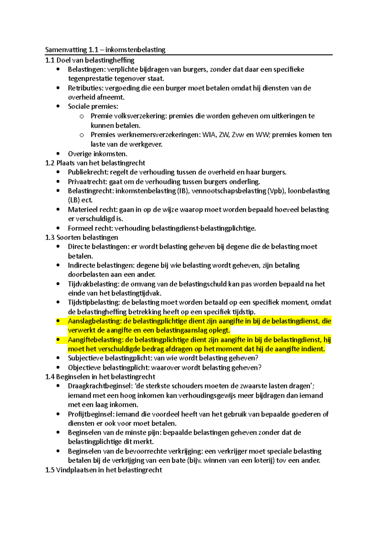 1.1 Samenvatting - Inkomstenbelasting - Samenvaing 1 ...