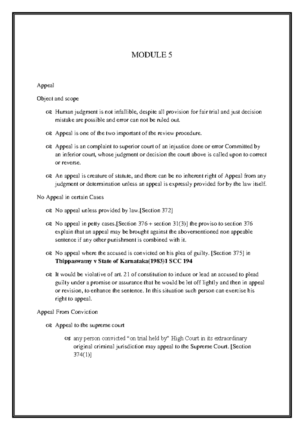 Module 5 CRPC - m-5 - MODULE 5 Appeal Object and scope Human judgment ...