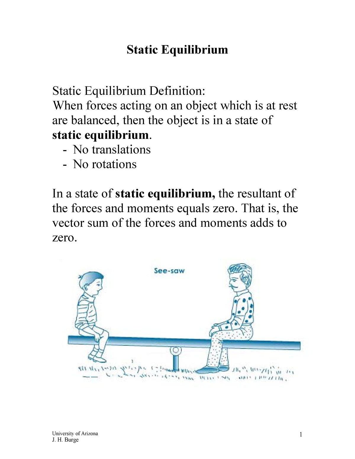 Static equilibrium - Static Equilibrium Static Equilibrium Definition: When  forces acting on an - Studocu