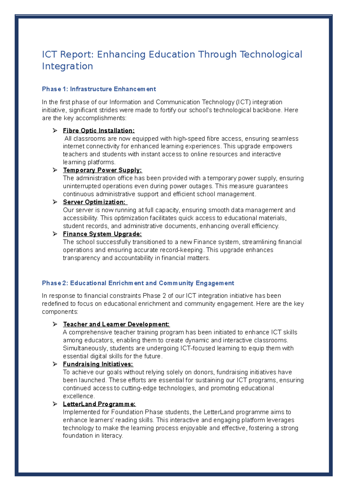 ICT Report Term 4 - ICT Report: Enhancing Education Through ...