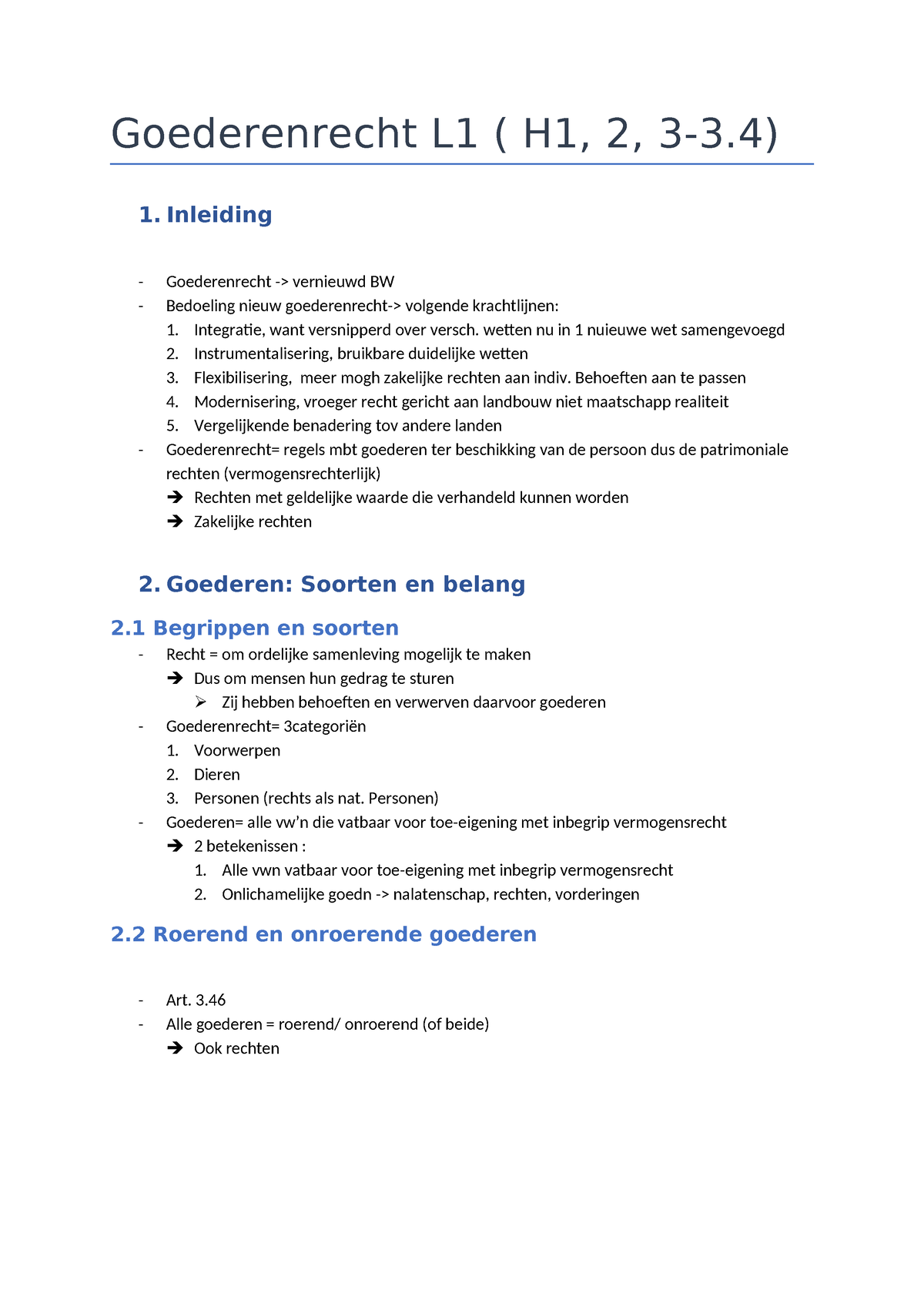 Goederenrecht L1 - Svt - Goederenrecht L1 ( H1, 2, 3-3) 1. Inleiding ...
