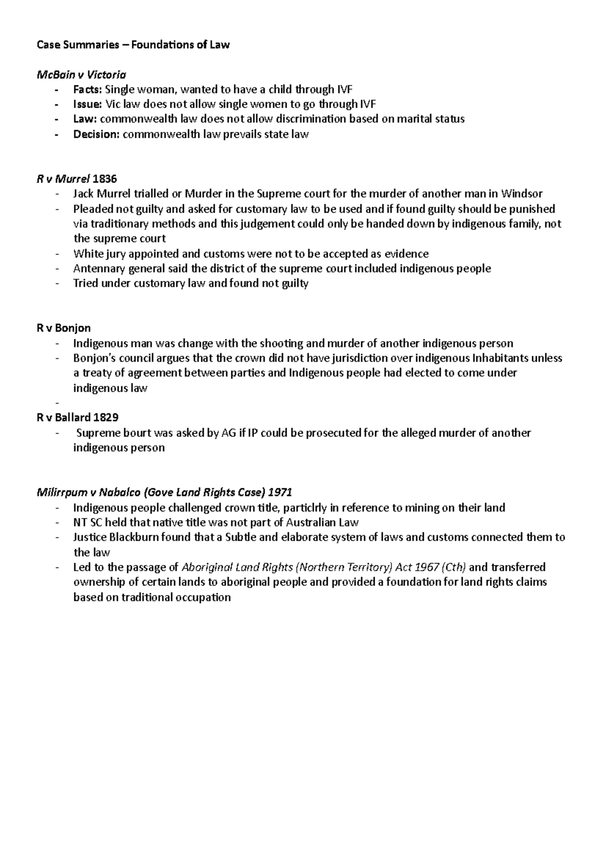 Case Summaries - Summary Of Key Cases - Case Summaries – Foundations Of ...