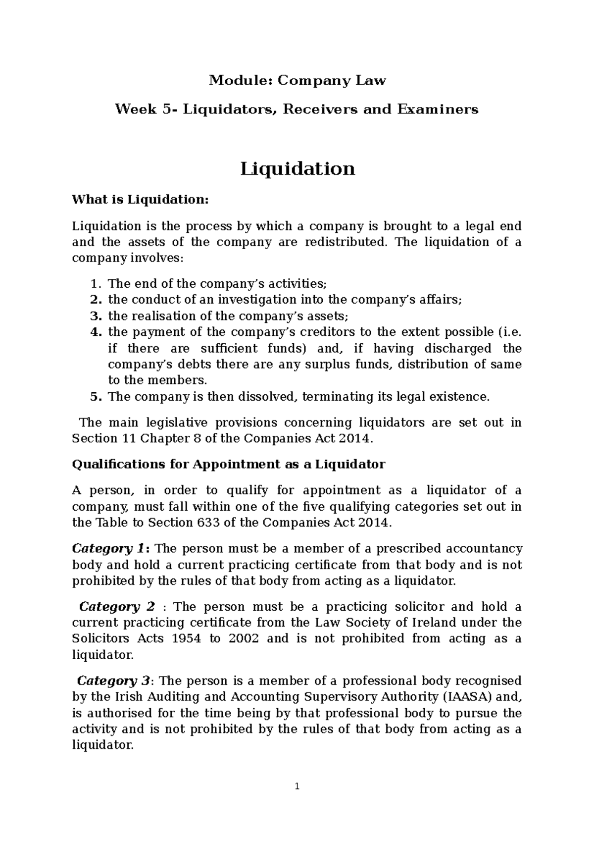Week 7 Trinity Notes Receiver Liquidator and Examiners Module