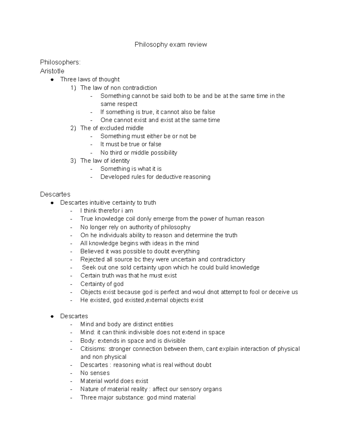Philosophy Exam Review Philosophy Exam Review Philosophers Aristotle