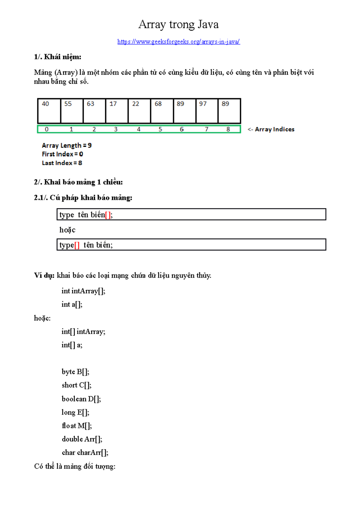 6 Arrayin Java - adasd - Array trong Java geeksforgeeks/arrays-in-java ...