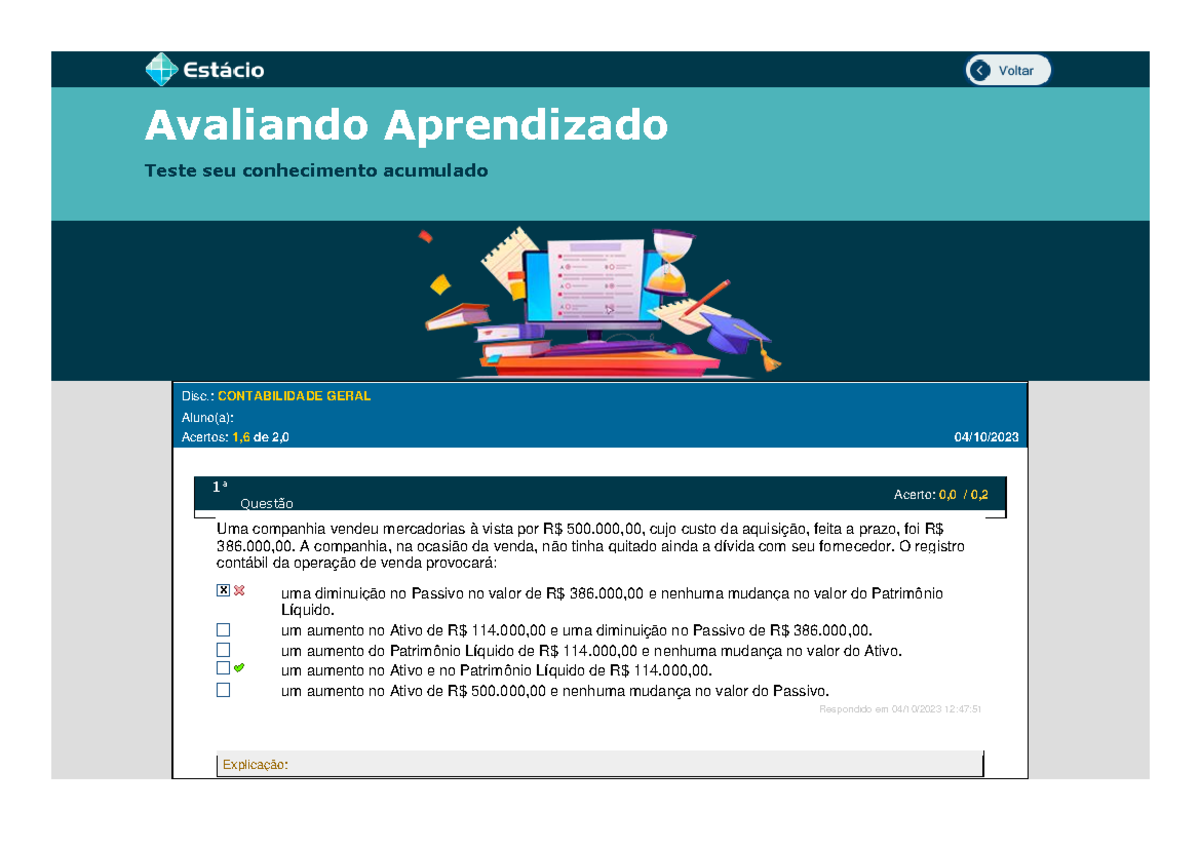Avaliando Contabilidade Geral estacio de sa 04,10,2023 - Avaliando ...