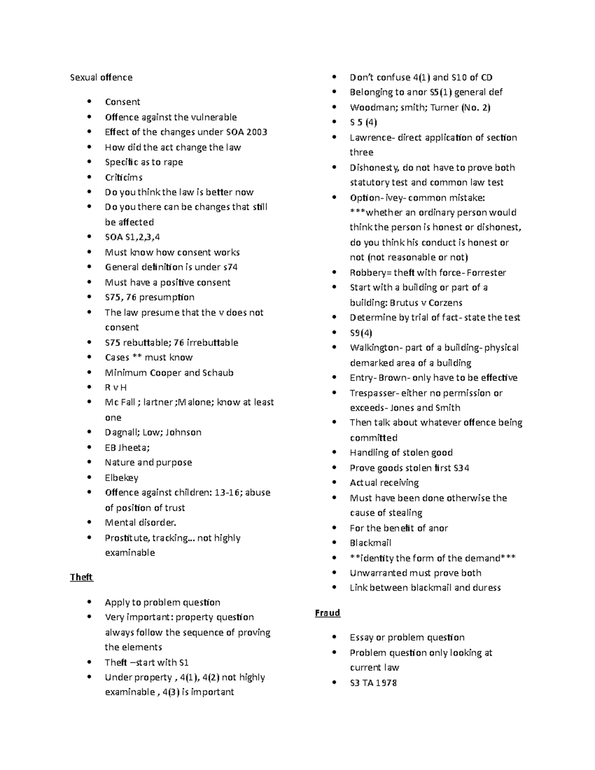 Criminal law overview - Exam tips - Sexual offence Consent Offence ...