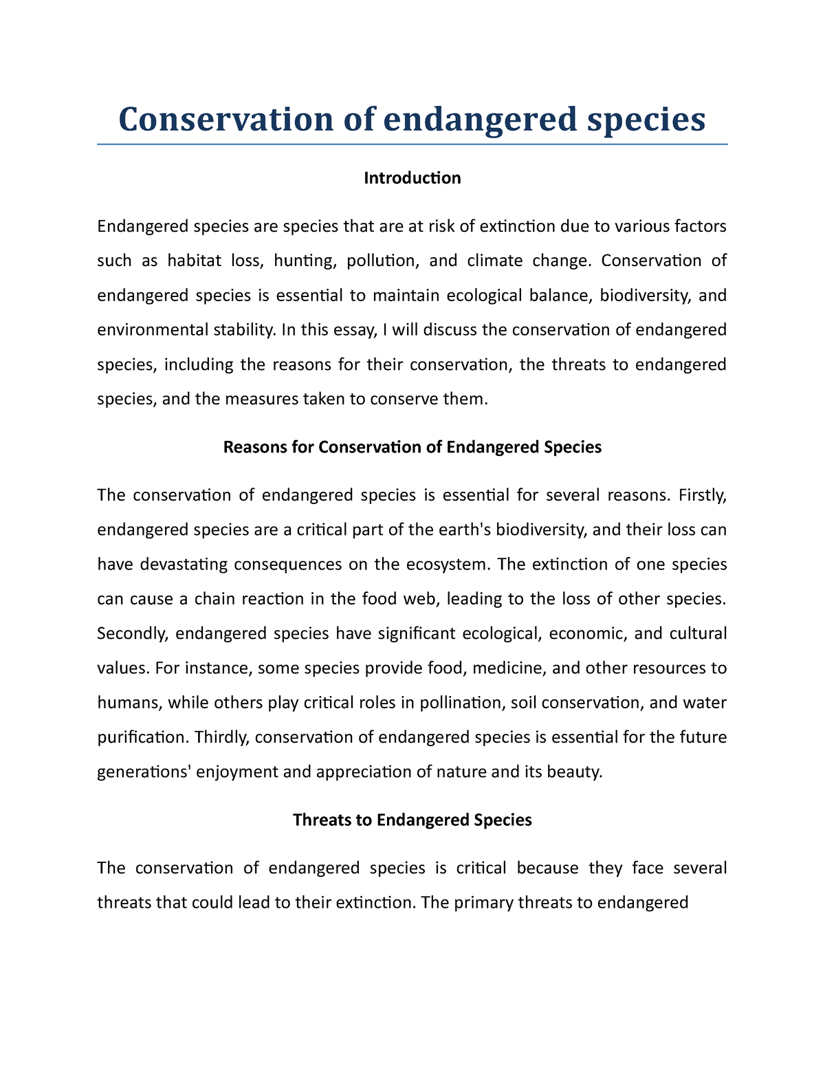 endangered species introduction essay