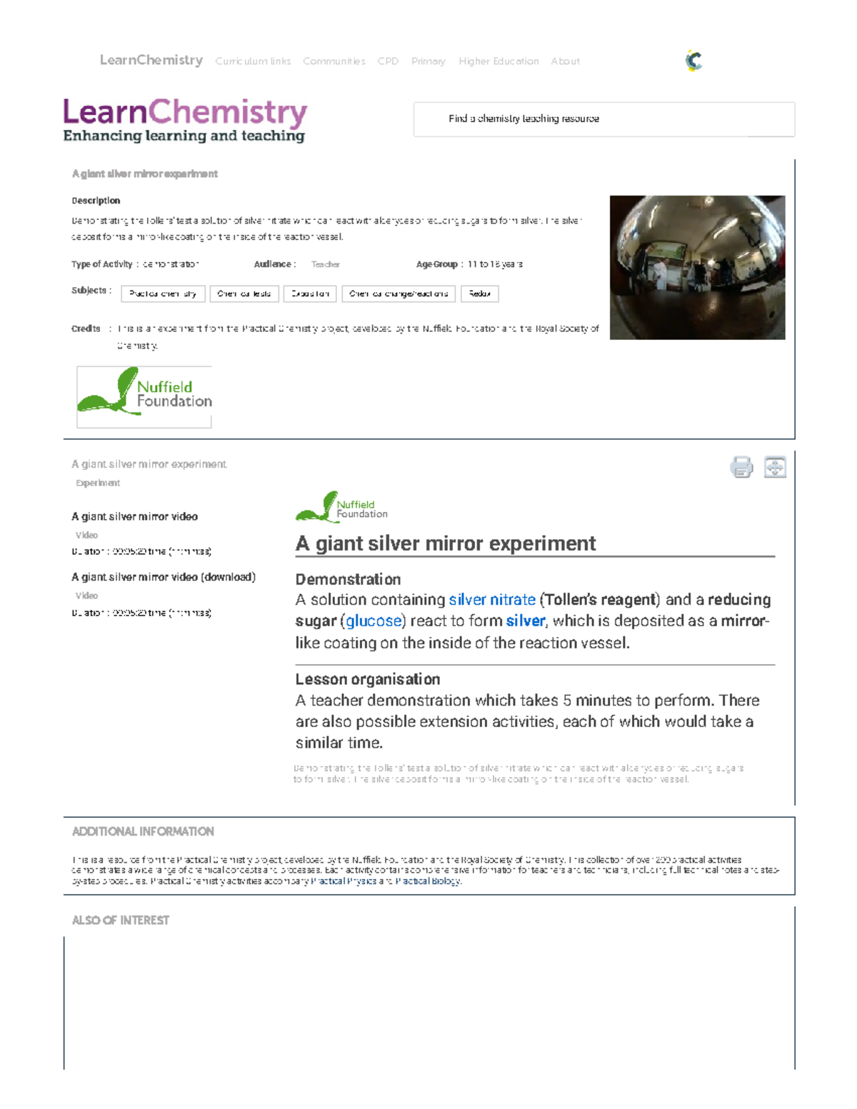 A giant silver mirror experiment Learn Chemistry Find a chemistry