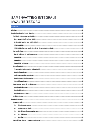 Samenvatting IKZ - Integrale Kwaliteitszorg 1 Inleiding Kwaliteit ...