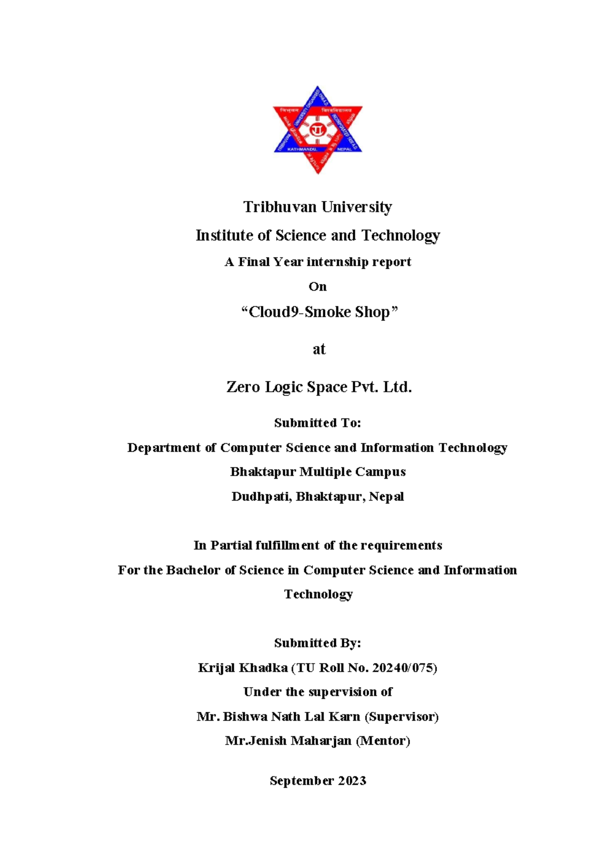 Final-intern-report 8th sem - Tribhuvan University Institute of Science ...