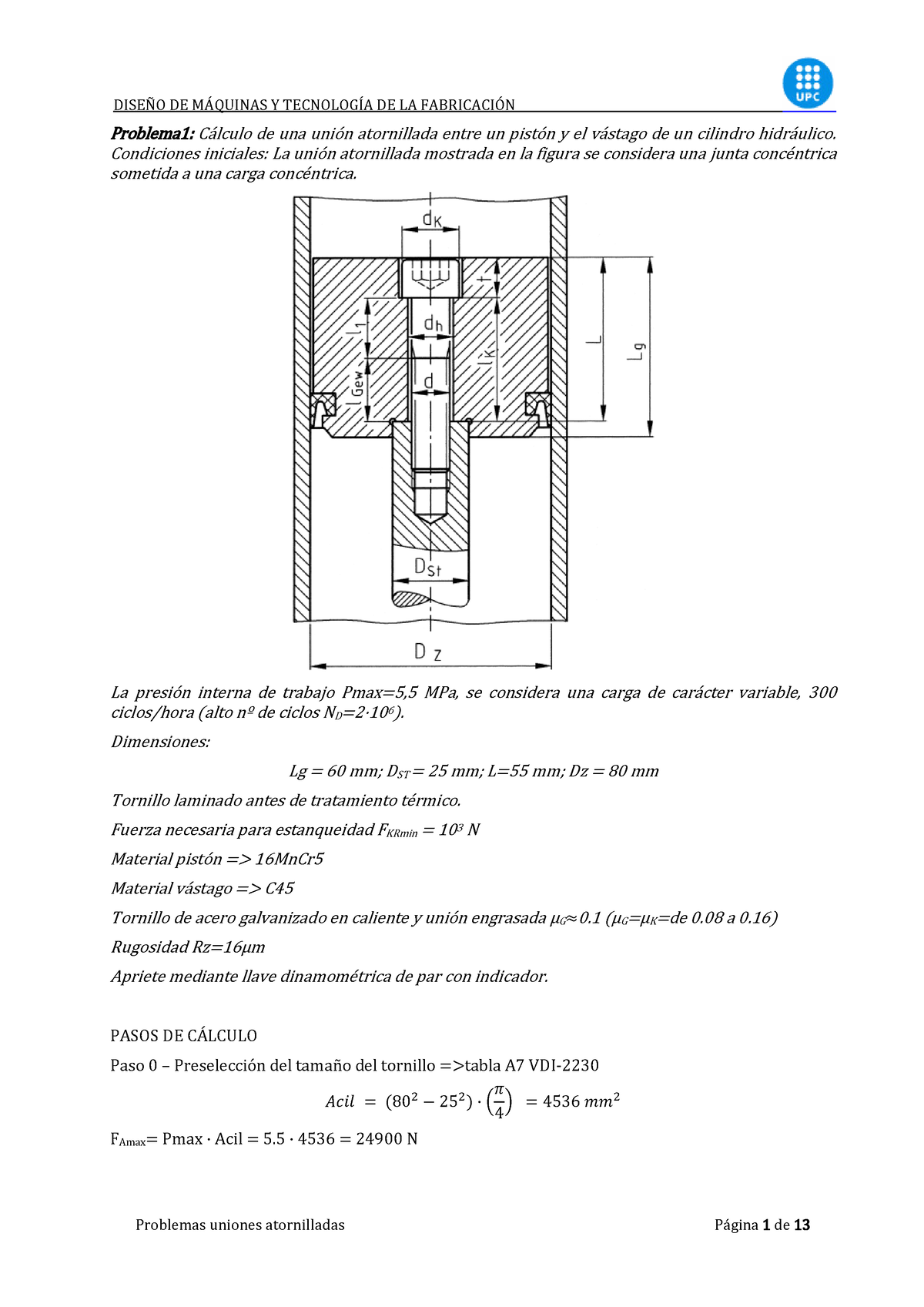 Problemas Resueltos Uniones Atornilladas - Problema 1 : Cálculo De Una ...