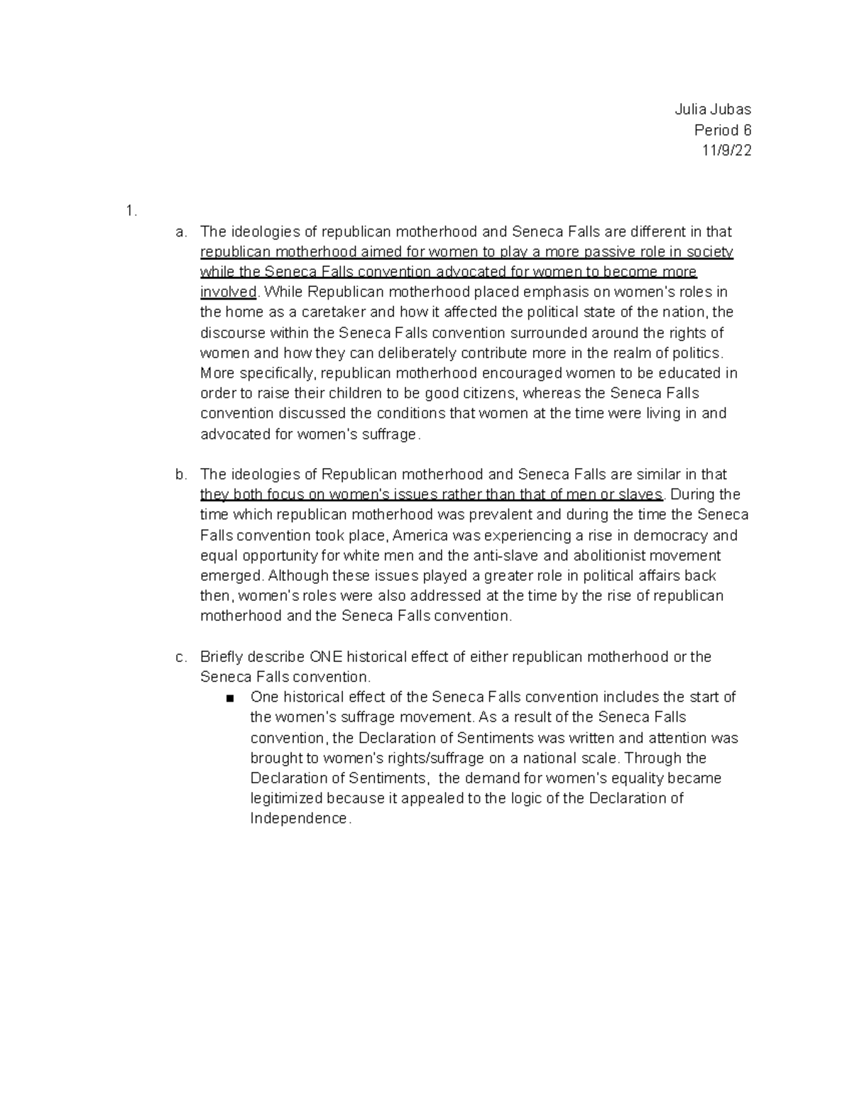 Apush Period 4 SAQ Short Answer Question Julia Jubas Period 6 11 9 