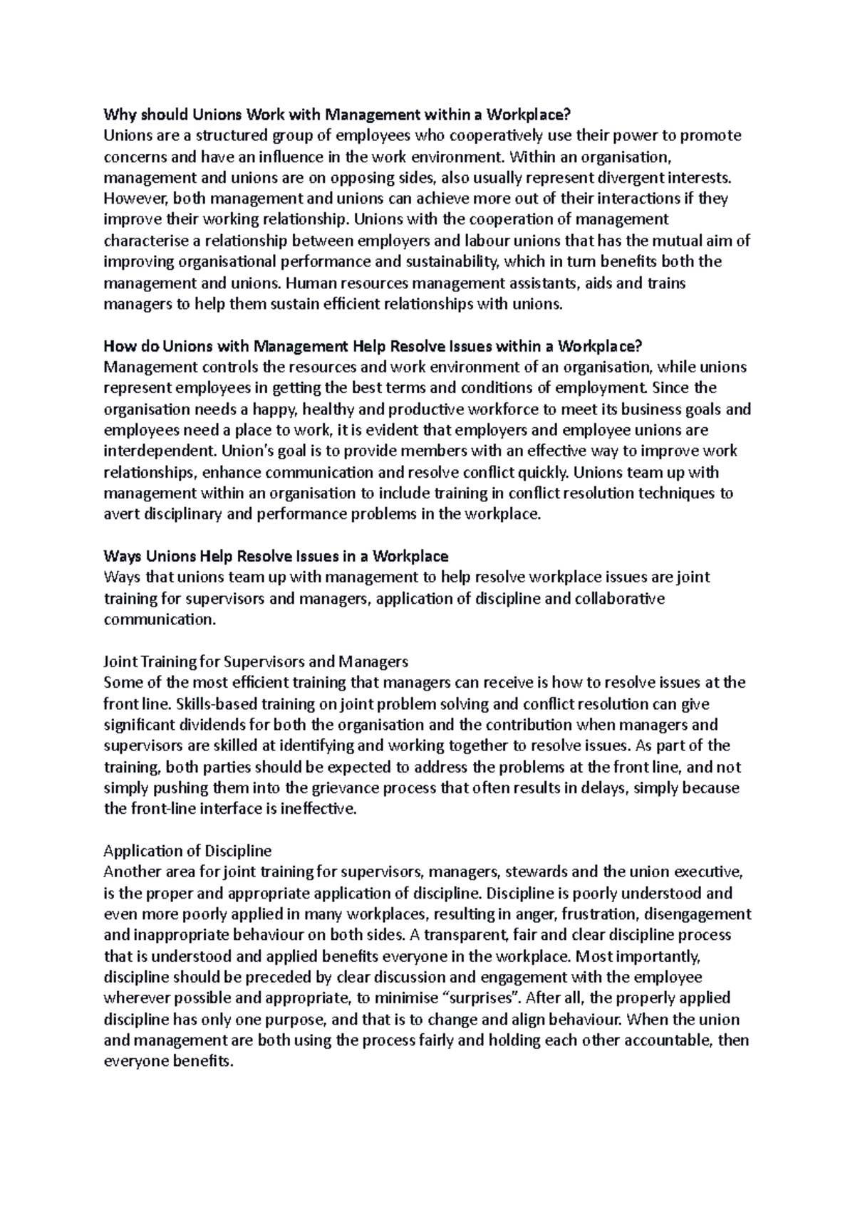 How unions are helping today Why should Unions Work with Management