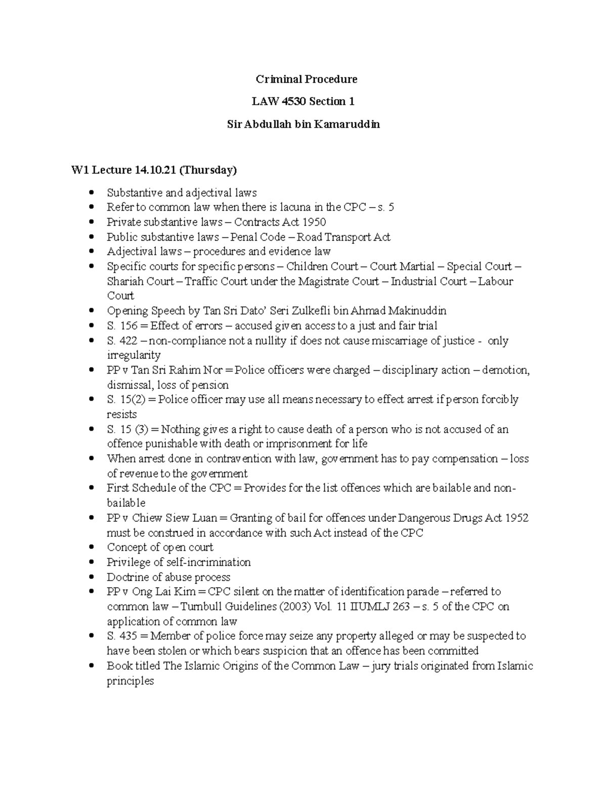 Criminal Procedure Lecture and Tutorial Notes - Criminal Procedure LAW ...