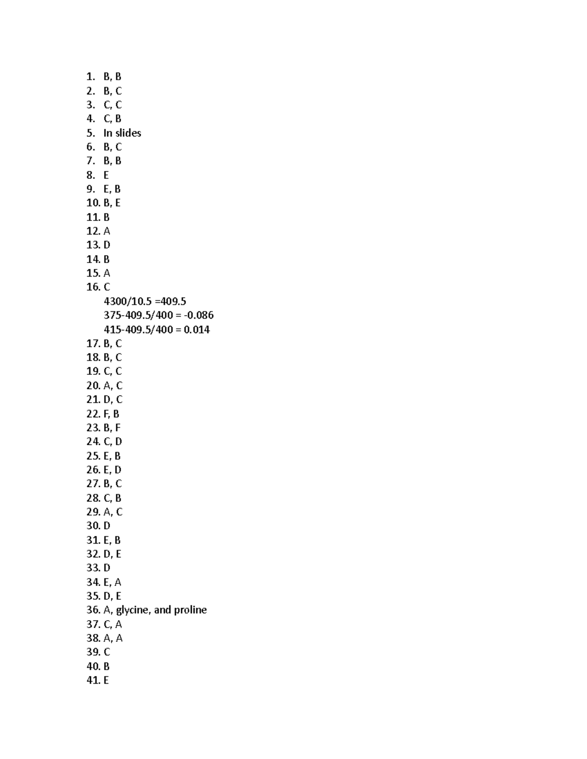 Answer Key Test 3 Review - BCH2333 - 1. B, B 2. B, C 3. C, C 4. C, B In ...