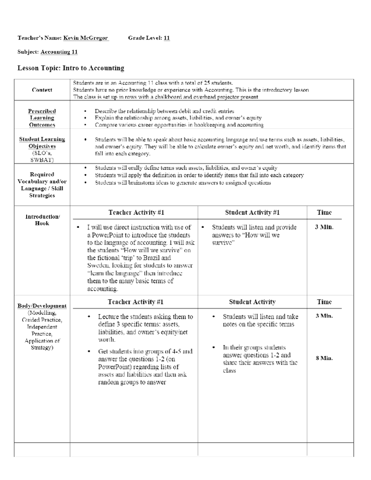 Accounting 11 – Lesson plan 1 - Advance Accounting - Studocu