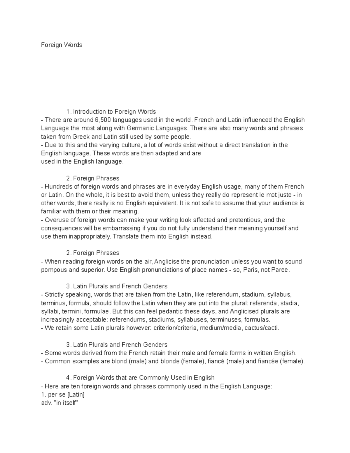 Foreign Words, Material Notes Foreign Words Group 9 Class Eng. for