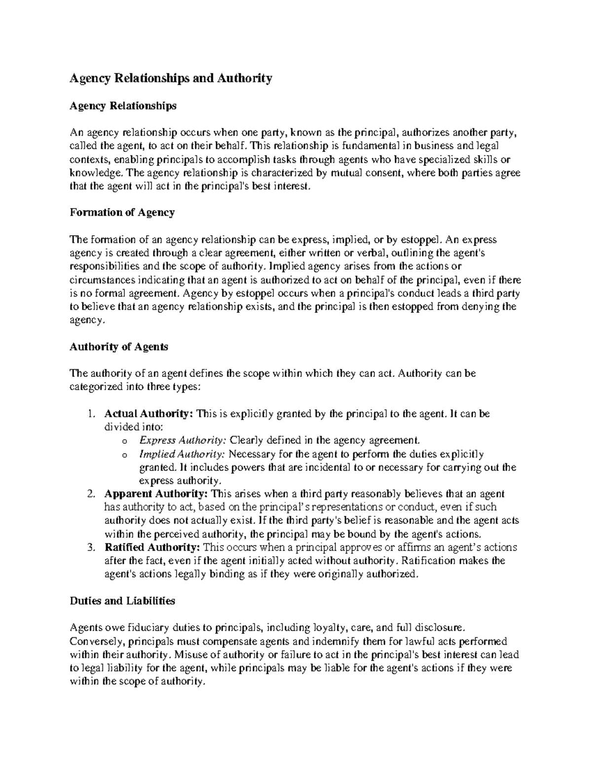 Agency Relationships and Authorit 1 - Agency Relationships and ...