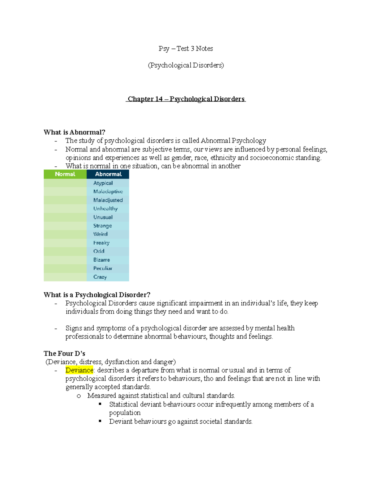 Psych test 3 Notes - Psy – Test 3 Notes (Psychological Disorders ...