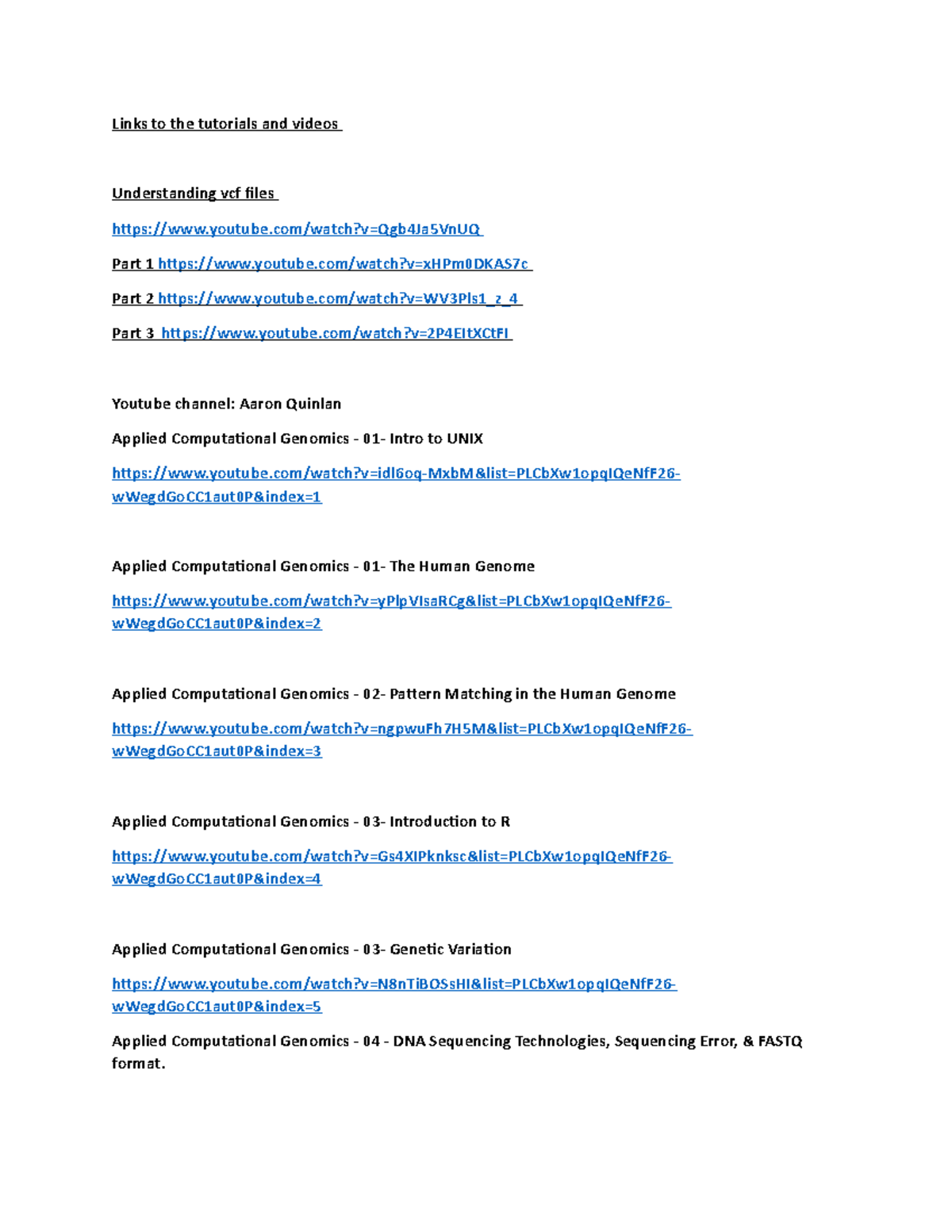 0 Links to the tutorials and videos - Links to the tutorials and videos ...