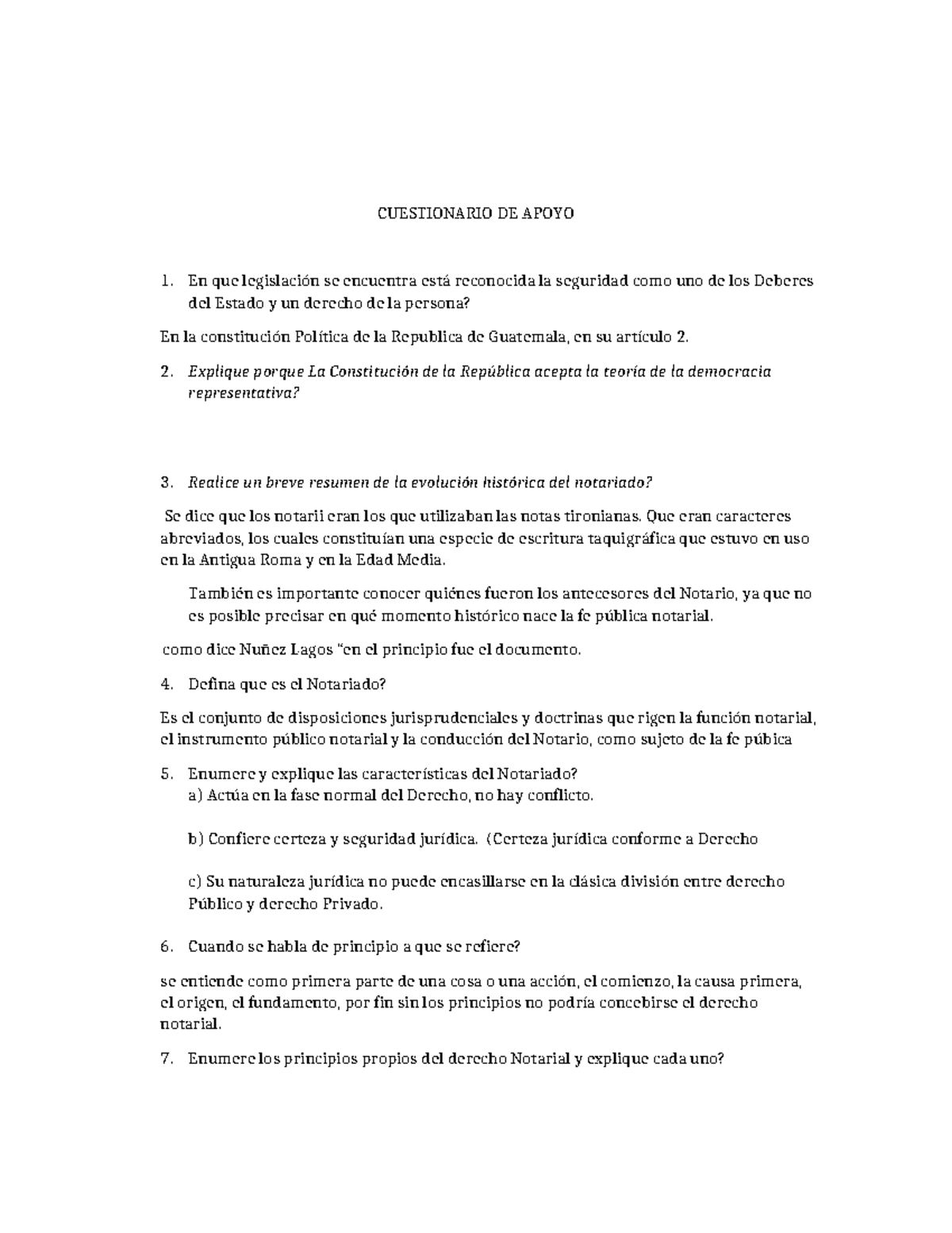 1. Cuestionario DE Apoyo - CUESTIONARIO DE APOYO En que legislación se ...