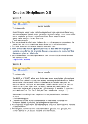 Estudos Disciplinares XII - Estudos Disciplinares XIV Questão 1 Ainda ...