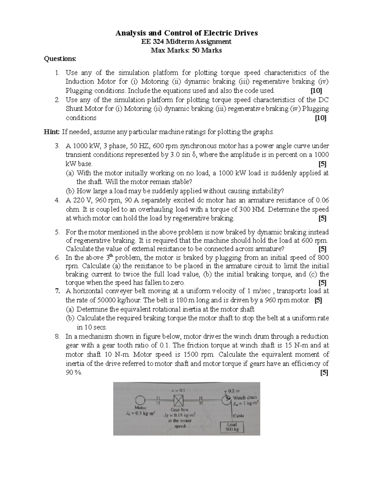 Mid Term Assignment EE324 Analysis and Control of Electric Drives EE