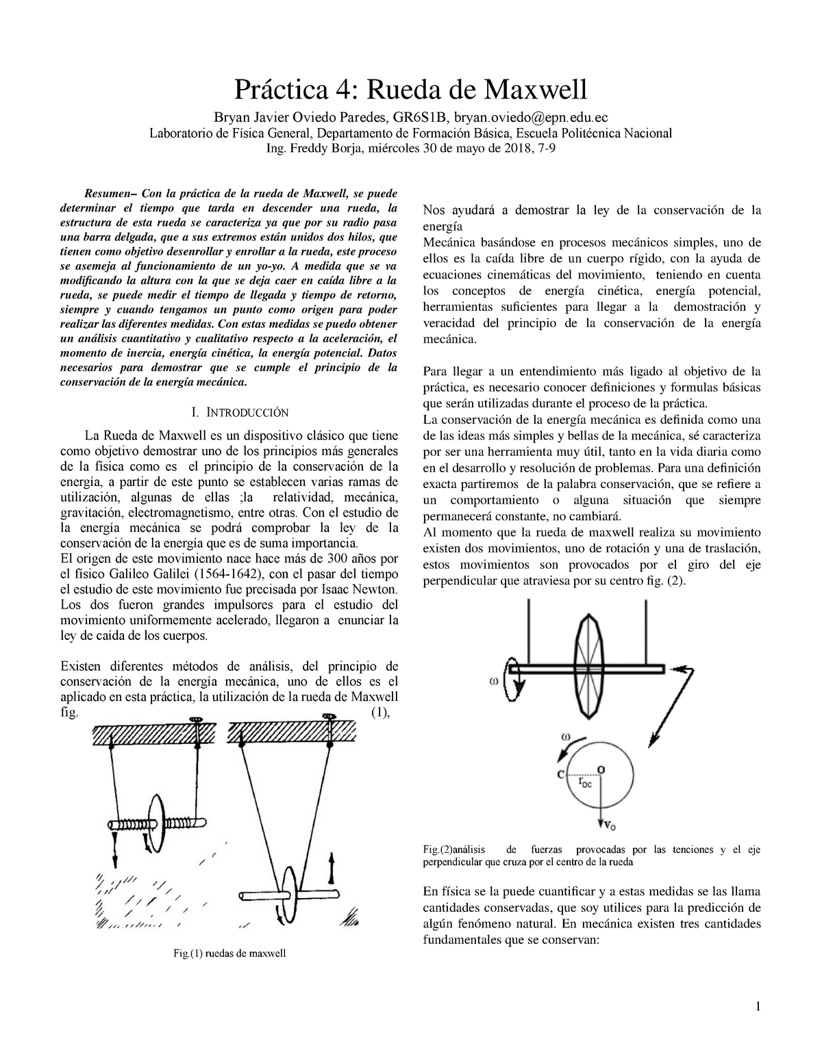 Escuela Politécnica Nacional Practica Rueda de Maxwell Práctica Rueda de Maxwell Bryan