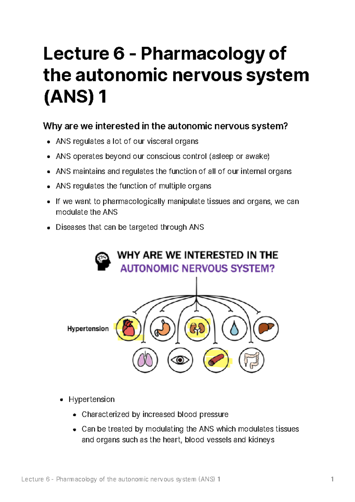 Lecture 6 - Pharmacology Of The Autonomic Nervous System (ANS) 1 ...