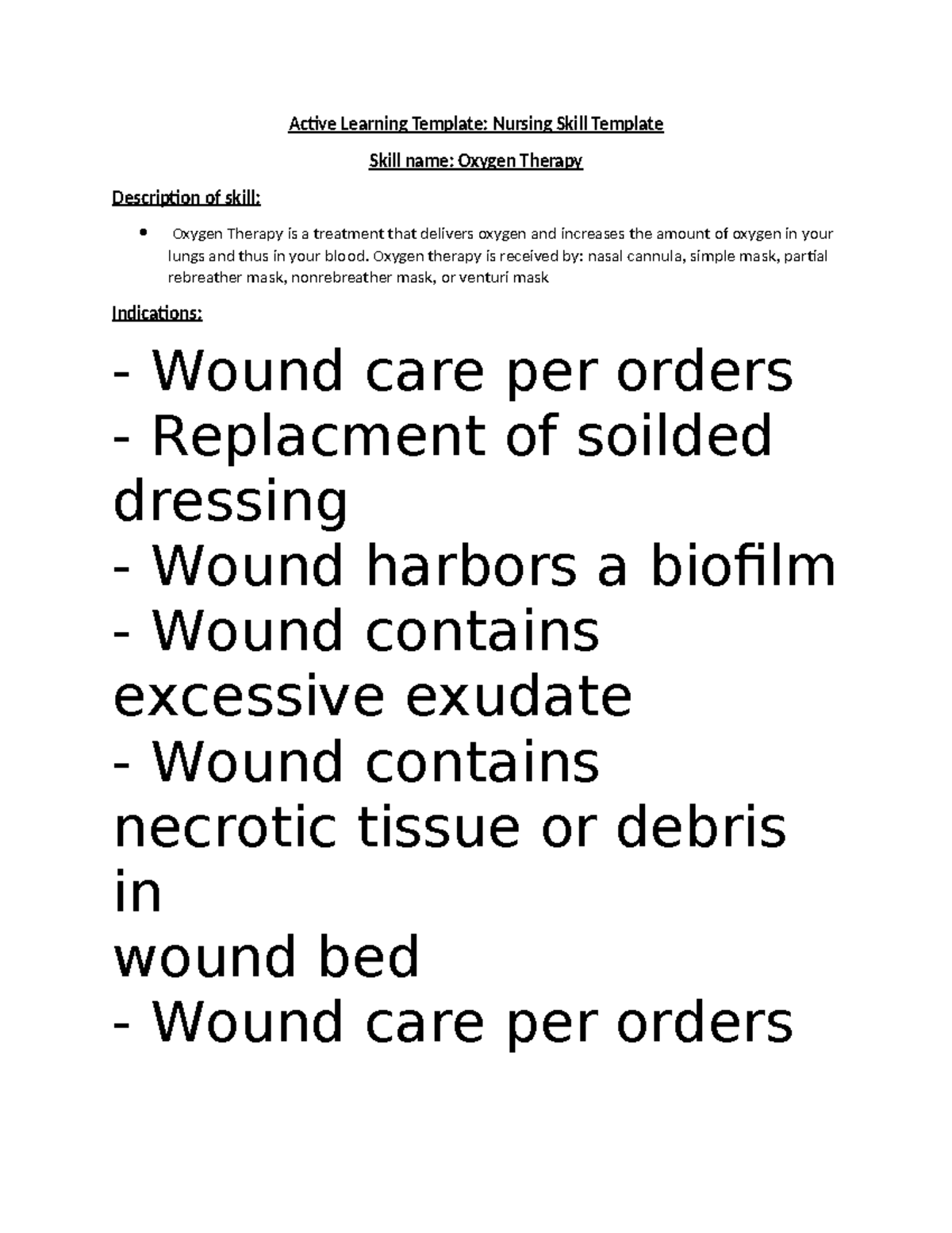 Oxygen Therapy nursing skill template Active Learning Template
